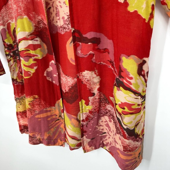 Coldwater Creek SILK WOOL Blend Sz Small Red Pink Green Open Blouse Shirt Top - Picture 6 of 9